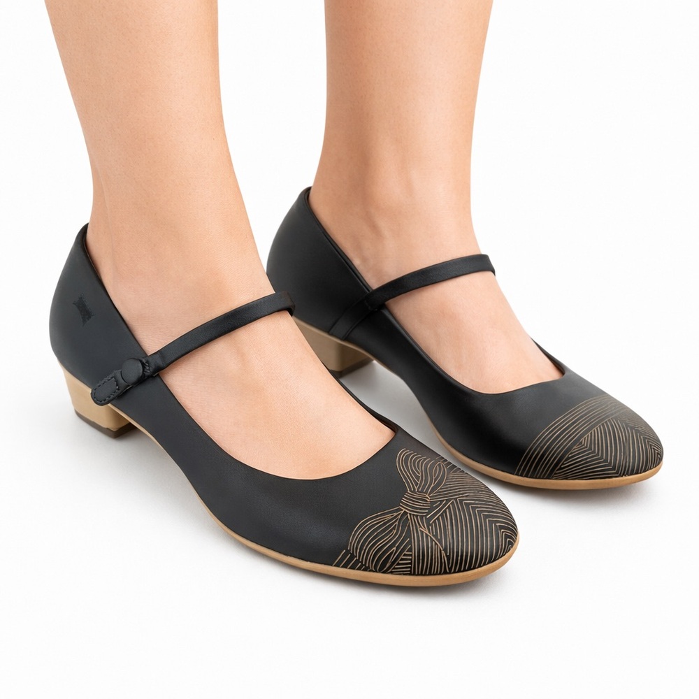 Size 6 (EU 36) Camper Twins Women’s Mary Jane Flats Black Asymmetrical Comfort